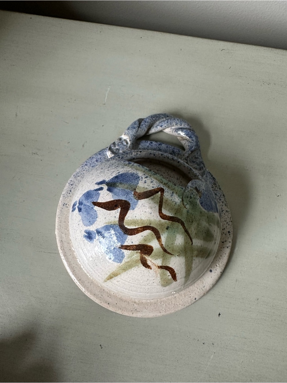 Studio pottery wall pocket signed flower frog